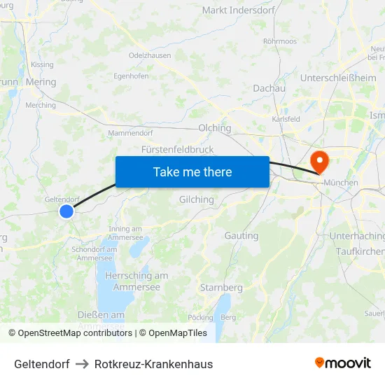 Geltendorf to Rotkreuz-Krankenhaus map