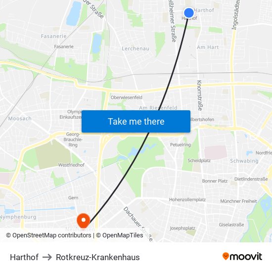 Harthof to Rotkreuz-Krankenhaus map