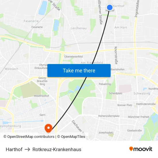 Harthof to Rotkreuz-Krankenhaus map