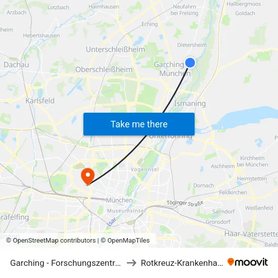 Garching - Forschungszentrum to Rotkreuz-Krankenhaus map