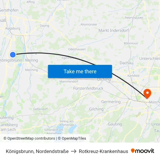 Königsbrunn, Nordendstraße to Rotkreuz-Krankenhaus map