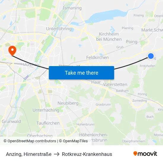 Anzing, Hirnerstraße to Rotkreuz-Krankenhaus map