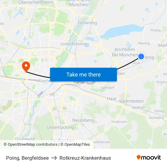 Poing, Bergfeldsee to Rotkreuz-Krankenhaus map