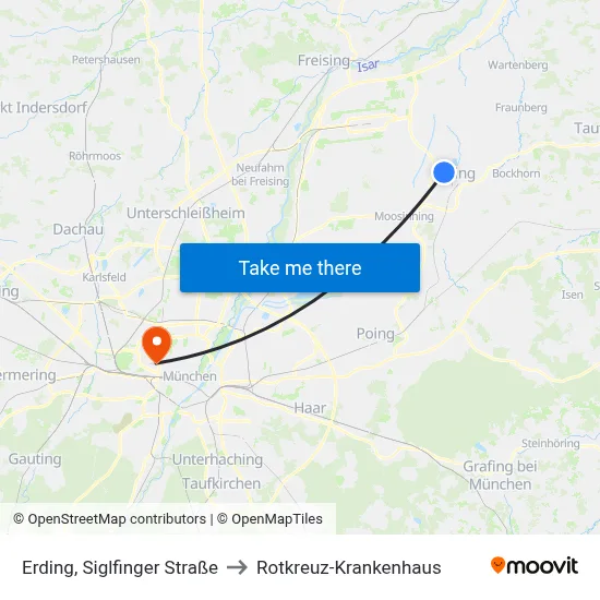 Erding, Siglfinger Straße to Rotkreuz-Krankenhaus map