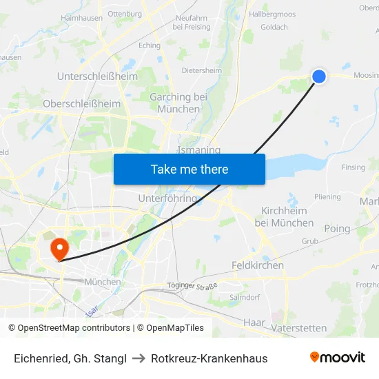 Eichenried, Gh. Stangl to Rotkreuz-Krankenhaus map