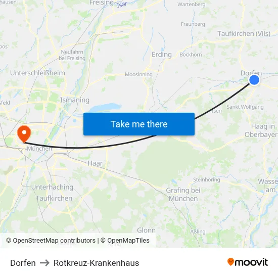 Dorfen to Rotkreuz-Krankenhaus map