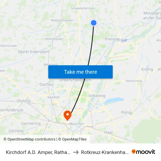 Kirchdorf A.D. Amper, Rathaus to Rotkreuz-Krankenhaus map