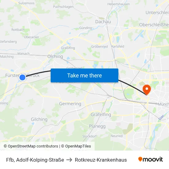Ffb, Adolf-Kolping-Straße to Rotkreuz-Krankenhaus map