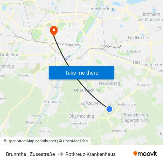 Brunnthal, Zusestraße to Rotkreuz-Krankenhaus map