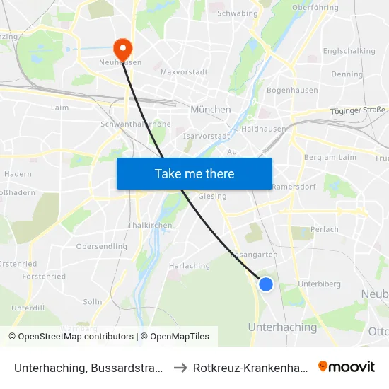 Unterhaching, Bussardstraße to Rotkreuz-Krankenhaus map