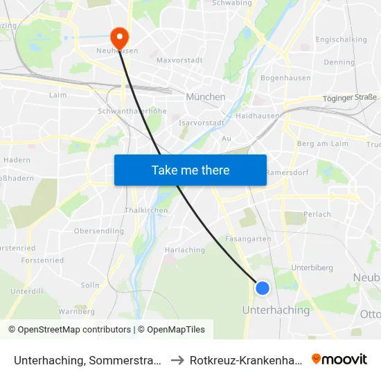 Unterhaching, Sommerstraße to Rotkreuz-Krankenhaus map