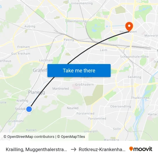 Krailling, Muggenthalerstraße to Rotkreuz-Krankenhaus map