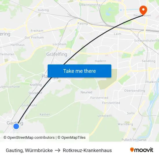 Gauting, Würmbrücke to Rotkreuz-Krankenhaus map