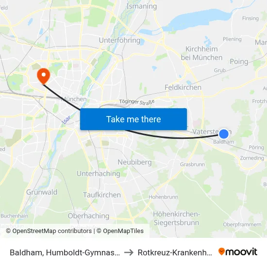 Baldham, Humboldt-Gymnasium to Rotkreuz-Krankenhaus map