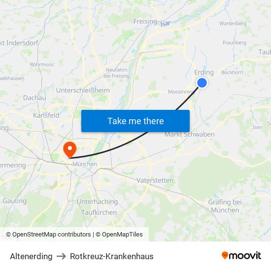 Altenerding to Rotkreuz-Krankenhaus map