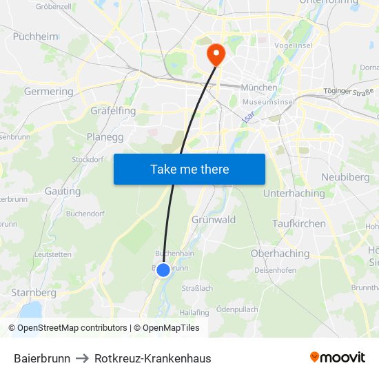 Baierbrunn to Rotkreuz-Krankenhaus map