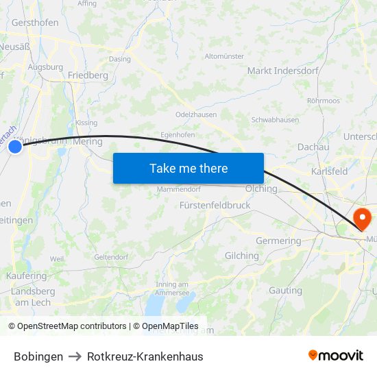 Bobingen to Rotkreuz-Krankenhaus map