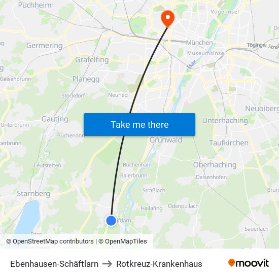 Ebenhausen-Schäftlarn to Rotkreuz-Krankenhaus map