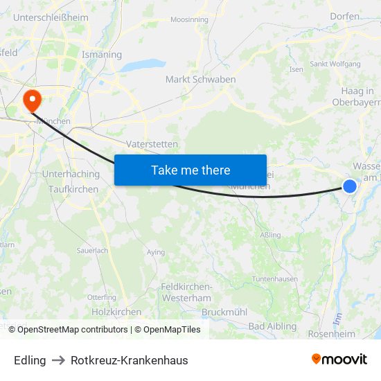 Edling to Rotkreuz-Krankenhaus map