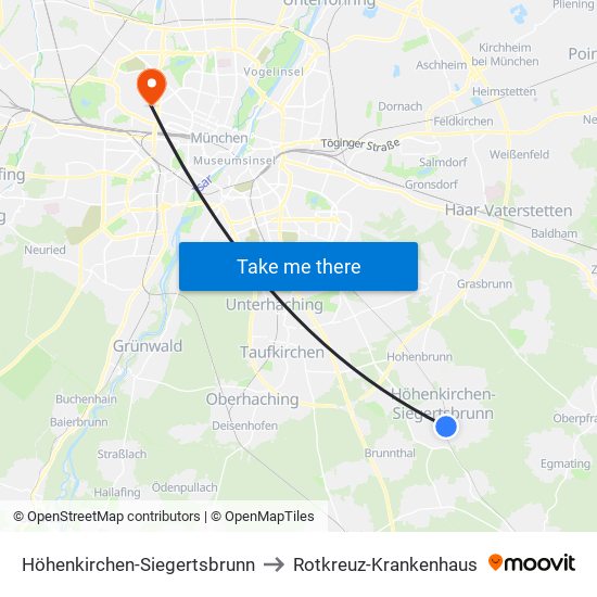 Höhenkirchen-Siegertsbrunn to Rotkreuz-Krankenhaus map