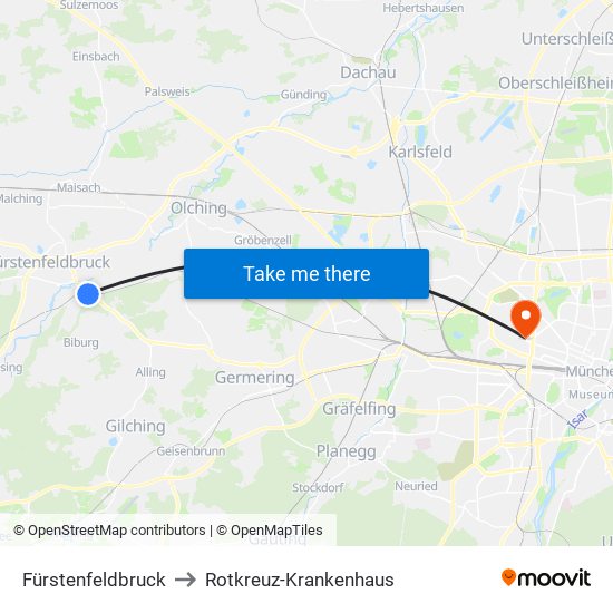 Fürstenfeldbruck to Rotkreuz-Krankenhaus map