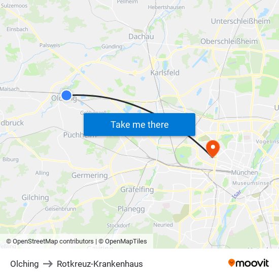 Olching to Rotkreuz-Krankenhaus map