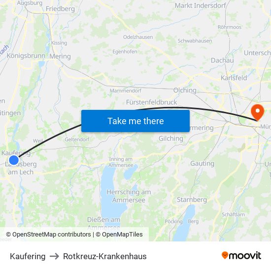 Kaufering to Rotkreuz-Krankenhaus map