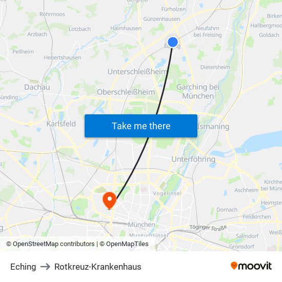 Eching to Rotkreuz-Krankenhaus map