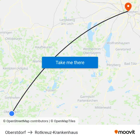 Oberstdorf to Rotkreuz-Krankenhaus map