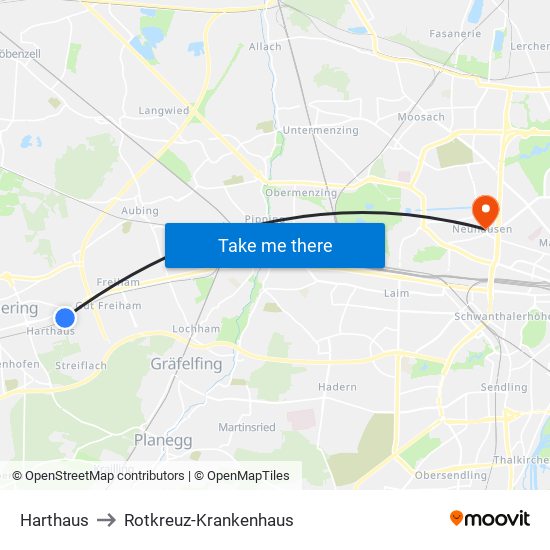 Harthaus to Rotkreuz-Krankenhaus map