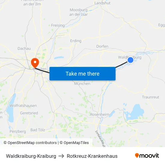 Waldkraiburg-Kraiburg to Rotkreuz-Krankenhaus map