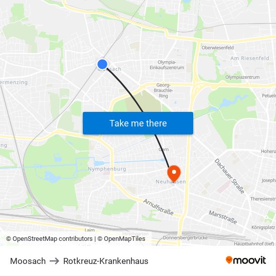 Moosach to Rotkreuz-Krankenhaus map