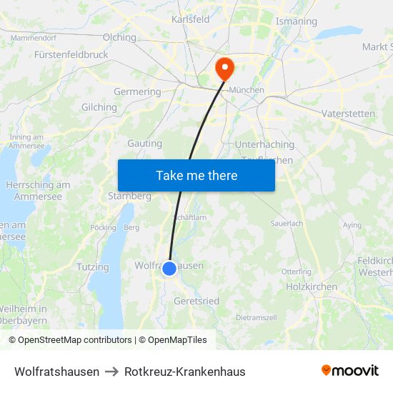 Wolfratshausen to Rotkreuz-Krankenhaus map