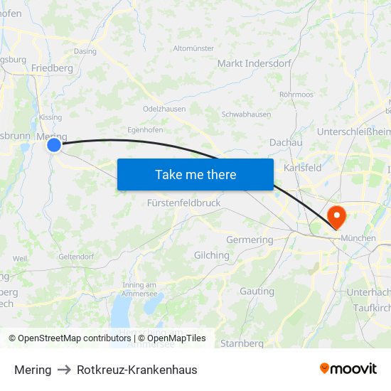 Mering to Rotkreuz-Krankenhaus map