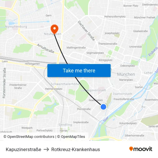 Kapuzinerstraße to Rotkreuz-Krankenhaus map