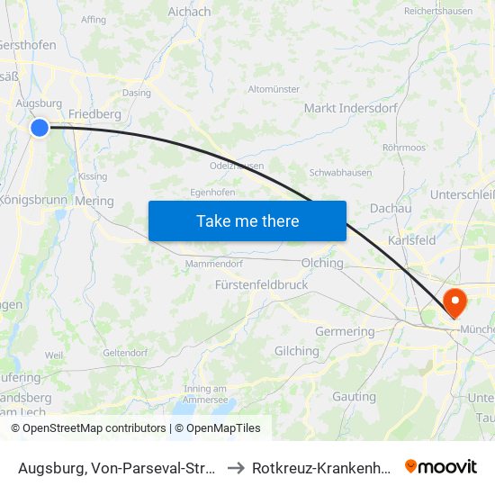 Augsburg, Von-Parseval-Straße to Rotkreuz-Krankenhaus map