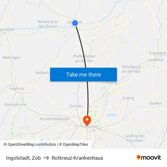 Ingolstadt, Zob to Rotkreuz-Krankenhaus map