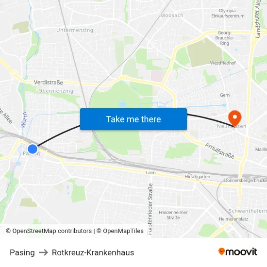 Pasing to Rotkreuz-Krankenhaus map