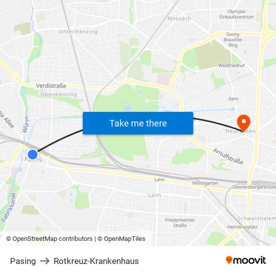 Pasing to Rotkreuz-Krankenhaus map
