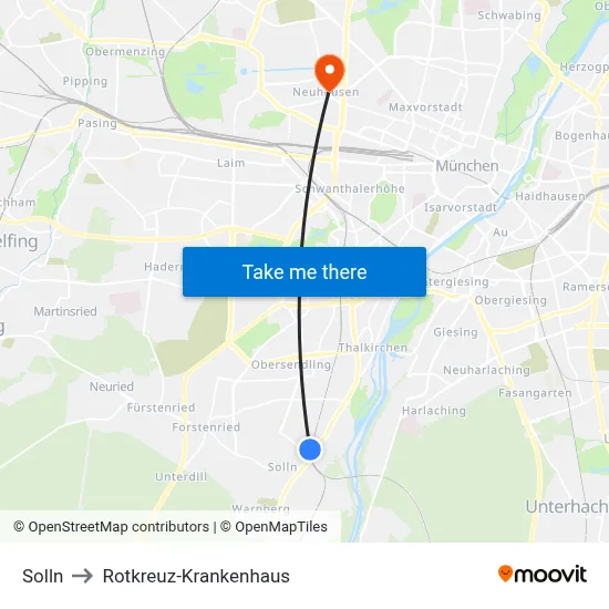 Solln to Rotkreuz-Krankenhaus map