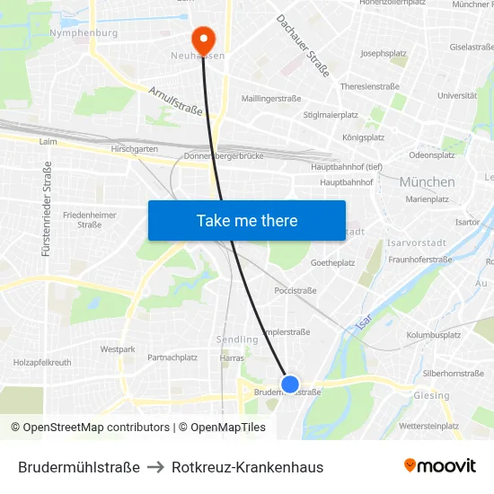 Brudermühlstraße to Rotkreuz-Krankenhaus map