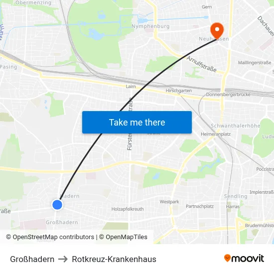 Großhadern to Rotkreuz-Krankenhaus map