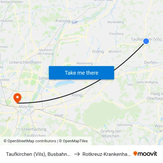Taufkirchen (Vils), Busbahnhof to Rotkreuz-Krankenhaus map