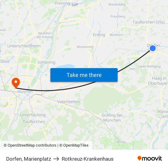 Dorfen, Marienplatz to Rotkreuz-Krankenhaus map