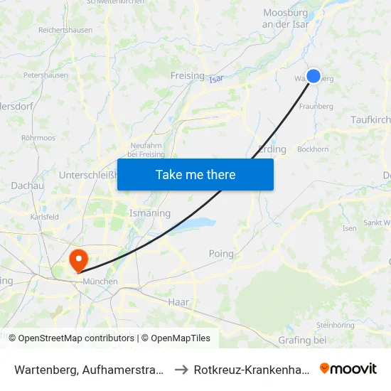 Wartenberg, Aufhamerstraße to Rotkreuz-Krankenhaus map