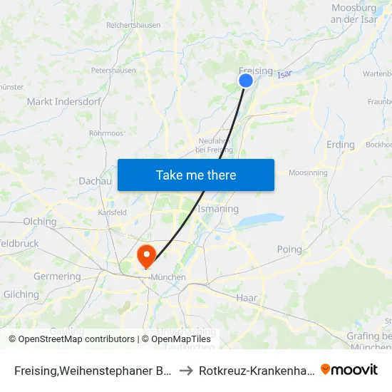 Freising,Weihenstephaner Berg to Rotkreuz-Krankenhaus map