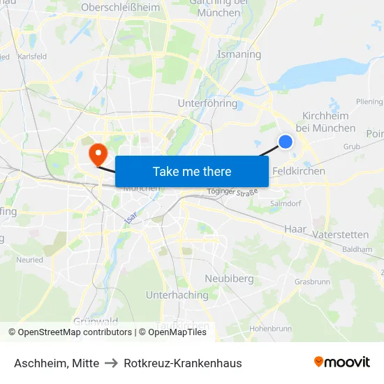 Aschheim, Mitte to Rotkreuz-Krankenhaus map
