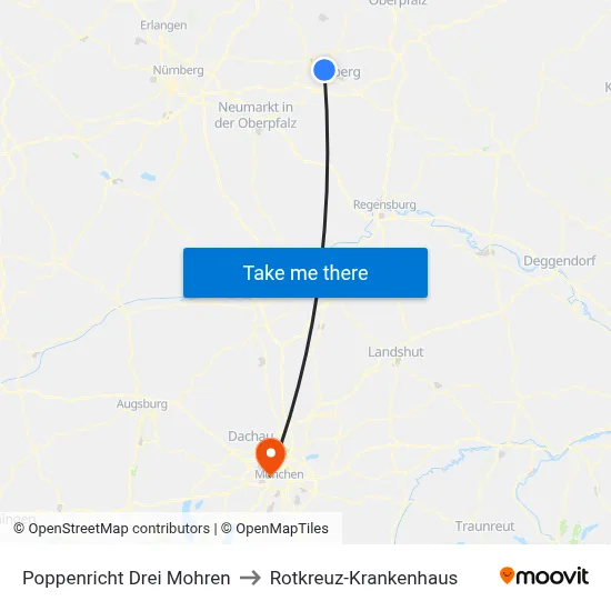 Poppenricht Drei Mohren to Rotkreuz-Krankenhaus map