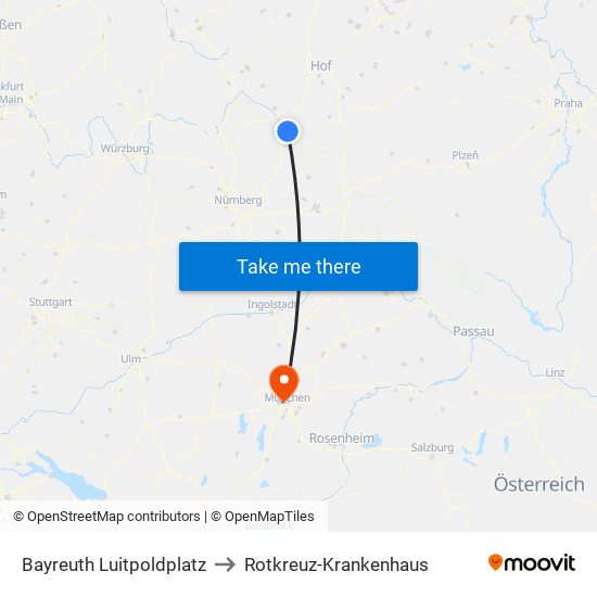 Bayreuth Luitpoldplatz to Rotkreuz-Krankenhaus map