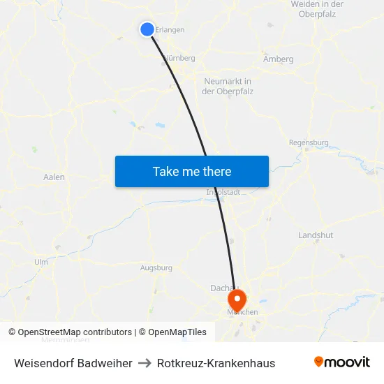 Weisendorf Badweiher to Rotkreuz-Krankenhaus map